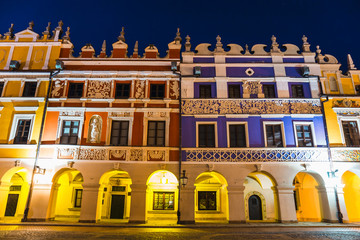 Wall Mural - Great Market Square in Zamosc at night. Example of a Renaissance town in Central Europe