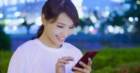 Wall Mural - woman use phone happily