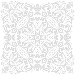 Wall Mural - Oriental vector pattern with arabesques and floral elements. Traditional classic light silver ornament. Vintage pattern with arabesques