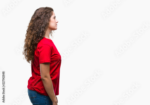 Beautiful Brunette Curly Hair Young Girl Wearing Casual Look Over