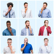 © Krakenimages.com - Collage of group of business and casual men over isolated background bored yawning tired covering mouth with hand. Restless and sleepiness.