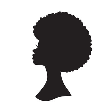 Fototapete - Vector illustration of black woman with afro hair silhouette. Side view of African American woman with natural hair.