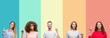 © Krakenimages.com - Collage of group of young people over colorful vintage isolated background showing and pointing up with finger number one while smiling confident and happy.