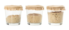 Process Of Fermentation Of Homemade Rye Bread Sourdough Isolated On White Background.