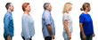 © Krakenimages.com - Collage of group of middle age and senior people over isolated background looking to side, relax profile pose with natural face with confident smile.
