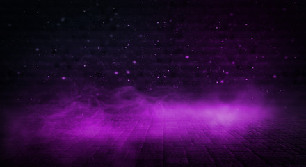 Wall Mural - background of empty room with spotlights and lights, abstract purple background with neon glow