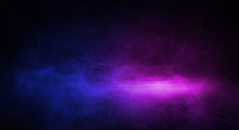 Background Of Empty Room With Spotlights And Lights, Abstract Purple Background With Neon Glow