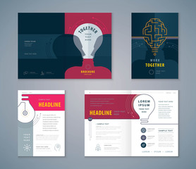 Wall Mural - cover book design set, human head with light bulb background vector