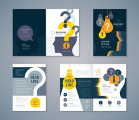 Wall Mural - cover book design set, human head with light bulb and question mark background
