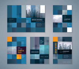 Wall Mural - cover book design set, abstract pixel background vector template brochures