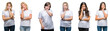 © Krakenimages.com - Collage of group of women wearing white t-shirt over isolated background thinking looking tired and bored with depression problems with crossed arms.