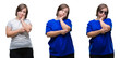 © Krakenimages.com - Collage of down sydrome woman over isolated background thinking looking tired and bored with depression problems with crossed arms.