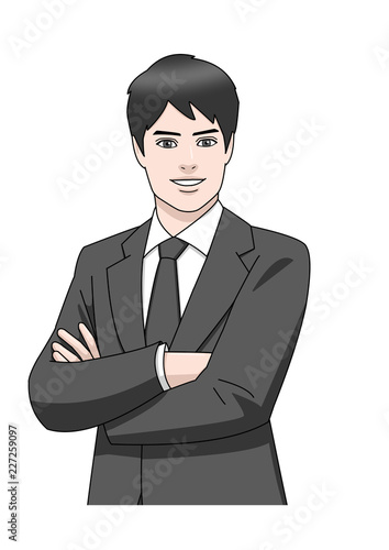 ビジネス アジア 男性 スーツ 黒 腕組み 笑顔 Adobe Stock でこのストックイラストを購入して 類似のイラストをさらに検索 Adobe Stock