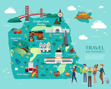 Map Of San Francisco Attractions Vector And Illustration.