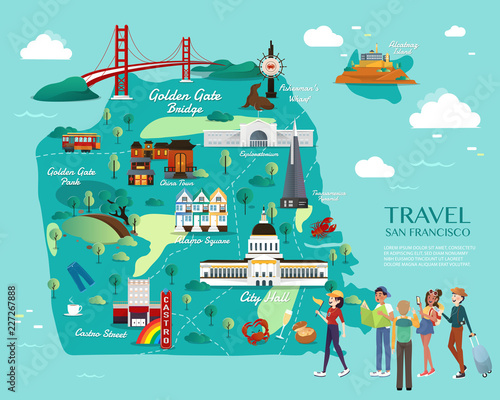Fotomural Map Of San Francisco Attractions Vector And Illustration.