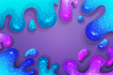 Glitter slime dripping on violet background. Glossy texture with girly colors of blue and purple. Vector illustration.