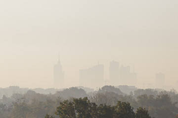 Wall Mural - Warsaw, the capital of Poland covered in smog and fog