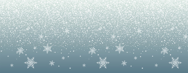 Wall Mural - Falling snow on blue background. Realistic falling snowflakes. Christmas and New Year design