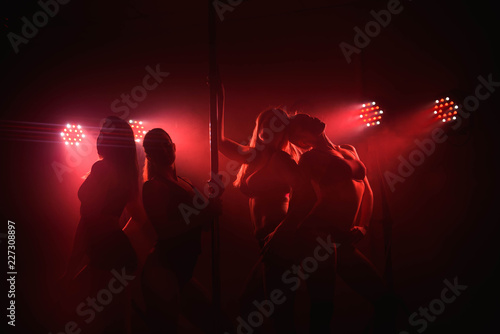four slim sexy pole dance women team Tablou Canvas