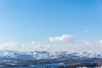 Snowy Mountain Skyline. Lake District, Orrest head, Cumbria UK.