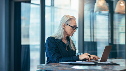 Mature business executive working on laptop