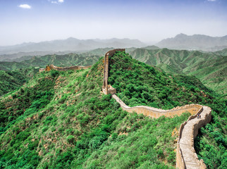 Wall Mural - The Great Wall Jinshanling section with green trees in a sunny day, Beijing, China