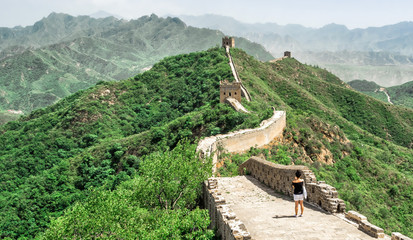 Wall Mural - The Great Wall Jinshanling section with green trees in a sunny day, Beijing, China