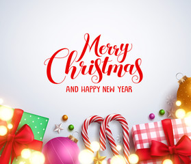 Wall Mural - christmas background vector template with glowing blurred lights, colorful elements and merry christ