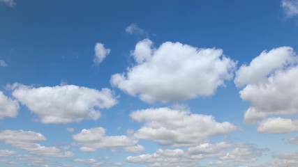 Wall Mural - beautiful white clouds approach the point of view backed by a vivid blue sky in this one minute loop