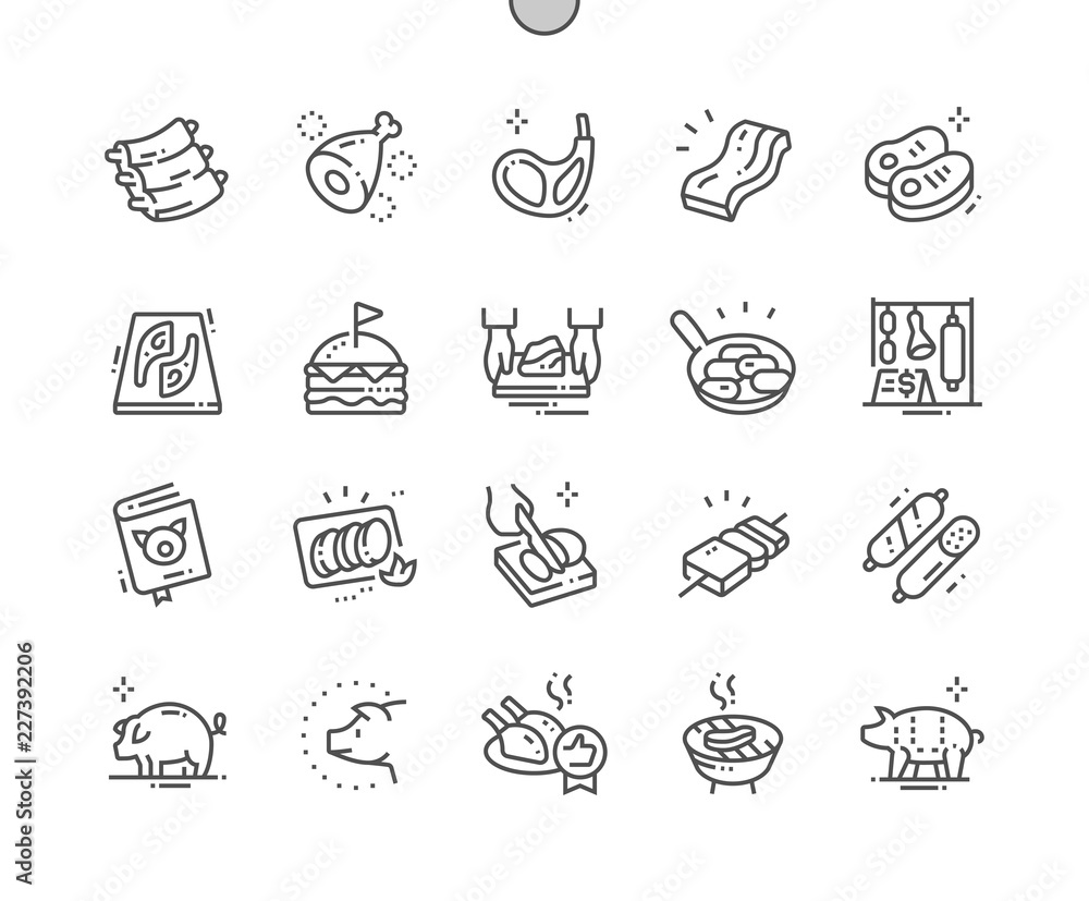 Pork Well-crafted Pixel Perfect Vector Thin Line Icons 30 2x Grid for ...