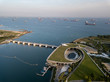 The Marina Barrage in Singapore city aerial view 