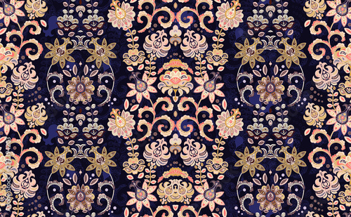Fotomural Seamless vector ornament with oriental pattern with hand draw flowers