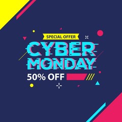 Cyber Monday Sale banner with trendy geometric background