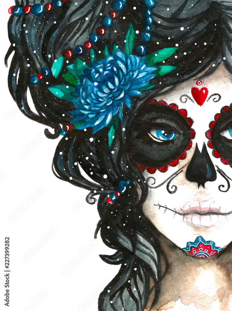 Fotografering mexican catrina scull illustration in watercolor style