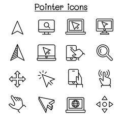 Wall Mural - Pointer & Cursor icon set in thin line style