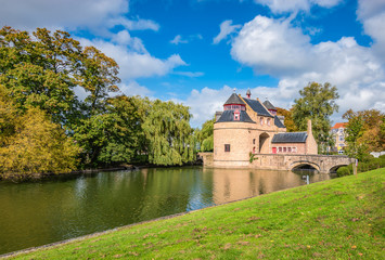 Landscape with Donkey's gate (Ezelpoort), Bruges, Belgium.