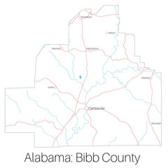  Detailed map of Bibb county in Alabama, USA