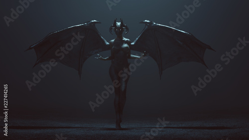 Fotografía Sexy Winged Devil Woman in a foggy void 3d Illustration 3d render