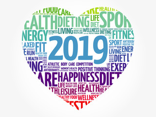 2019 heart sport word cloud collage, health concept background