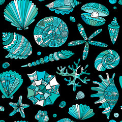 Wall Mural - Marine seamless pattern, ornate seashells for your design