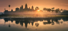 Sunrise View Of Ancient Temple Complex Angkor Wat Siem Reap, Cambodia