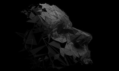 Wall Mural - polygonal human face. 3d illustration of a cyborg head construction. artificial intelligence concept