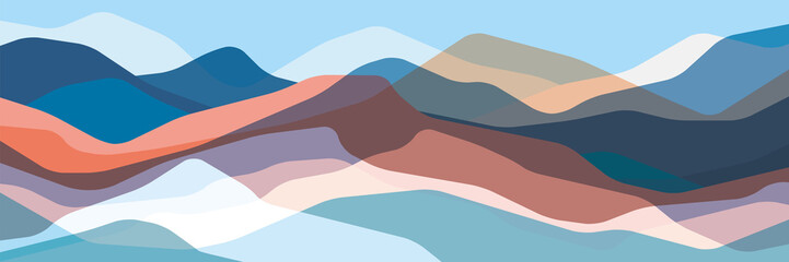 color mountains, translucent waves, abstract glass shapes, modern background, vector design illustra