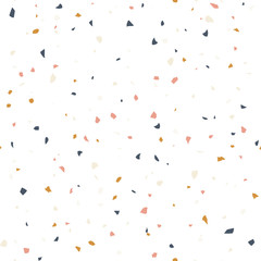 Poster - Terrazzo flooring textured surface modern abstract pattern. Vector seamless abstract repeat with chips of marble or granite in soft pastel  colors.