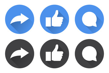 Poster - Set of share, like and comment icons with long shadow