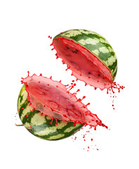 Poster - Watermelon with slice and splash isolated on white background