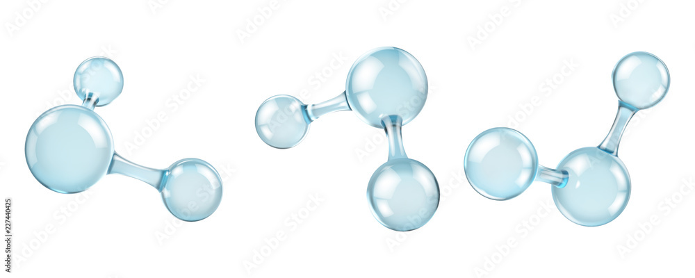 Glass molecules model. Reflective and refractive abstract molecular shape isolated on white background. Vector illustration - obrazy, fototapety, plakaty 