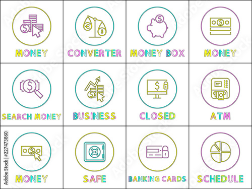 Online Operation With Money Linear Round Icons Set Buy - 