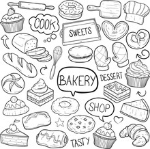 Bakery Pastry Shop Traditional Doodle Icons Sketch Hand Made Design Vector