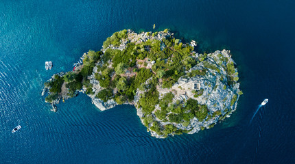 Canvas Print - Drone view of the Fannette Island in Emerald Bay South Lake Tahoe California